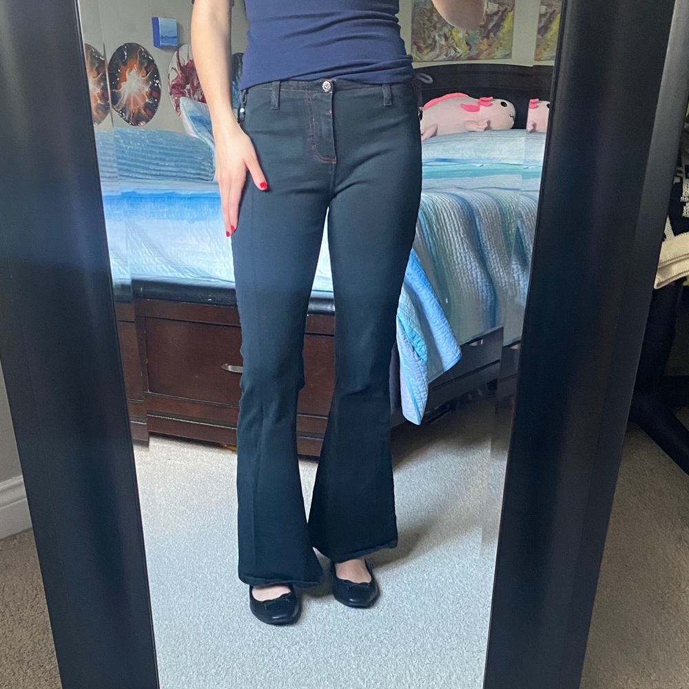 MUDD Jeans Black Bootcut Jeans Classic Flare Style With Red Stiching